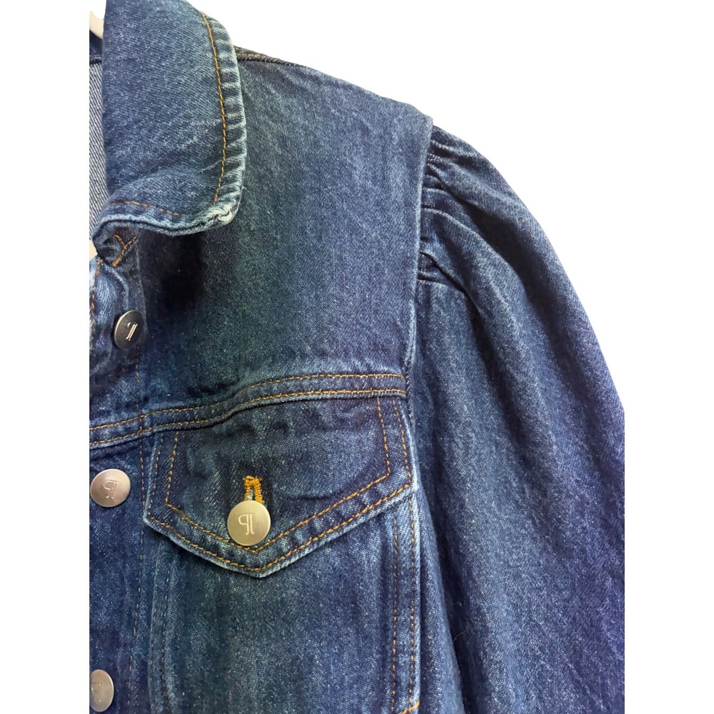 Pilcro Denim Jacket Blue Puff-Sleeve Button-Up Cropped Medium - Picture 10 of 12